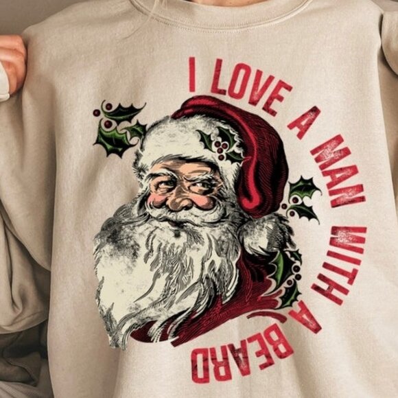 Funny Santa Beard Sweatshirt Cute Christmas Crewneck Graphic Christmas Tee 99 - Picture 2 of 5